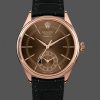 Rolex Cellini Dual Time 50525 Brown Guilloche Dial Black Leather Strap 39mm Mens Replica Watch