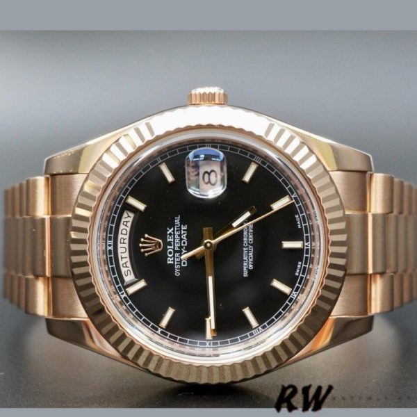 Rolex Day-Date 218235 Black Index Dial Rose Gold 41MM Mens Replica Watch