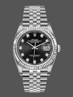 Rolex Datejust 126234 Fluted Bezel Black Diamond Dial 36MM Unisex Replica Watch