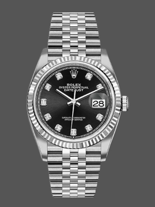 Rolex Datejust 126234 Fluted Bezel Black Diamond Dial 36MM Unisex Replica Watch