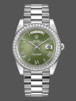 Rolex Day-Date 228349RBR Green Roman Dial Diamond Bezel 40mm Mens Replica Watch