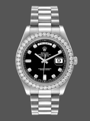 Rolex Day-Date 218349 Black Diamond Dial 41MM Mens Replica Watch