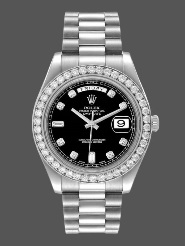 Rolex Day-Date 218349 Black Diamond Dial 41MM Mens Replica Watch