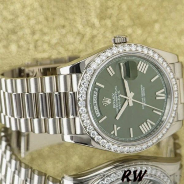 Rolex Day-Date 228349RBR Green Roman Dial Diamond Bezel 40mm Mens Replica Watch