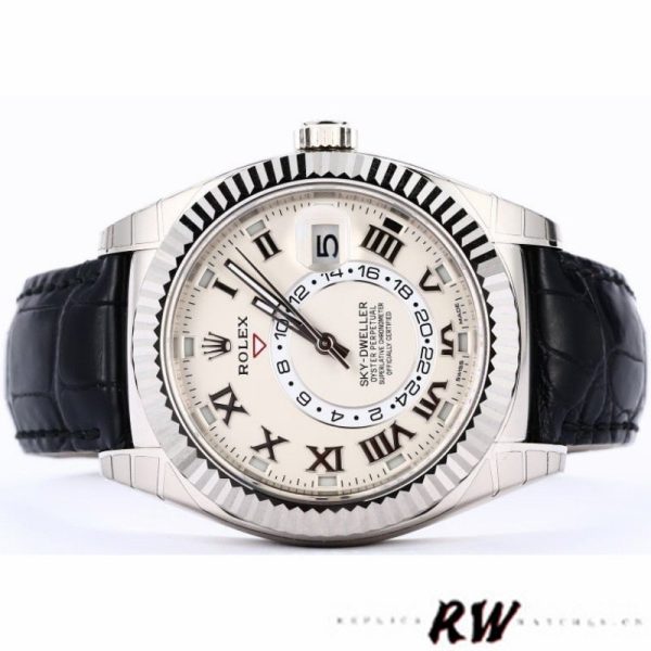 Rolex Sky-Dweller 326139 Ivory Roman Dial Leather Strap 42MM Mens Replica Watch