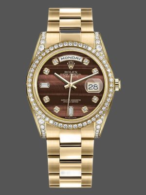 Rolex Day-Date 118388 Yellow Gold Bull¡¯s Eye Brown Dial 36mm Unisex Replica Watch