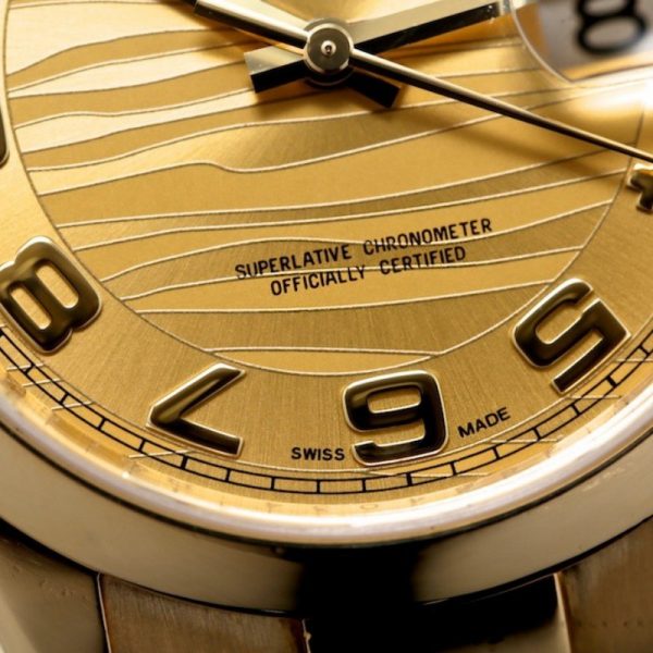 Rolex Day-Date 118208 Yellow Gold Arabic Numeral Wave Champagne Dial 36mm Unisex Replica Watch