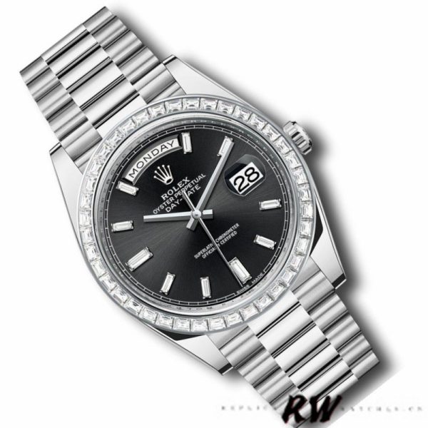 Rolex Day-Date 228396TBR Black Dial Diamond Bezel 40mm Mens Replica Watch
