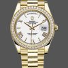 Rolex Day-Date 228348RBR White Roman Dial Diamond Bezel 40mm Mens Replica Watch