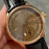 Rolex Cellini Dual Time 50525 Brown Guilloche Dial Black Leather Strap 39mm Mens Replica Watch