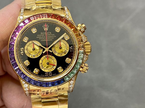 Rolex Daytona 116598 Yellow Gold Black Diamond Dial 40MM Mens Replica Watch