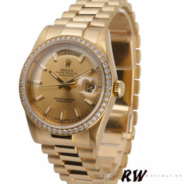 Rolex Day Date 118348 Champagne Index Dial Yellow Gold 36mm Unisex Replica Watch