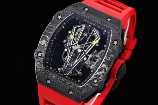 Replica RM 27-03 Rafael Nadal Black Tourbillon Red Rubber Strap