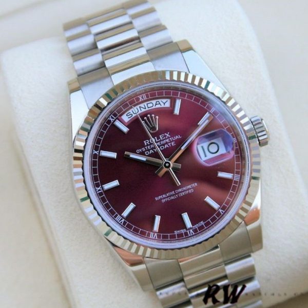 Rolex Day-Date 118239 Cherry Red Dial Fluted Bezel 36mm Lady Replica Watch