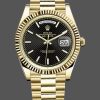 Rolex Day-Date 228238 Black Diagonal Motif Dial Fluted Bezel 40mm Mens Replica Watch