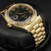 Rolex Day-Date 218238 Wave Black Dial Yellow Gold 41MM Mens Replica Watch