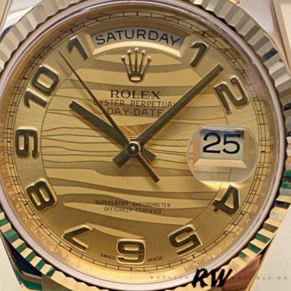 Rolex Day-Date 118238 Arabic Numeral Wave Champagne Dial 36mm Unisex Replica Watch