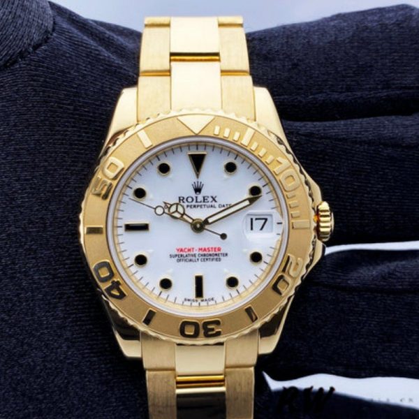 Rolex Yacht Master 168628 White Dial Yellow Gold 35MM Unisex Replica Watch