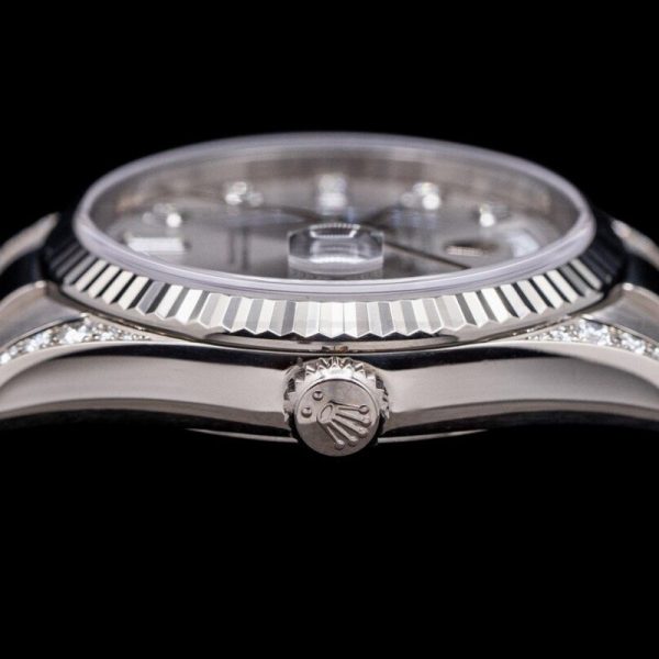 Rolex Day Date 118339 White Gold Silver Dial Fluted Bezel 36mm Unisex Replica Watch