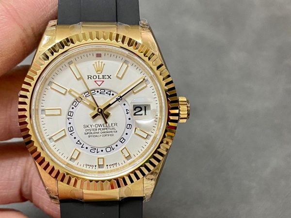 Rolex Sky Dweller 326238 Yellow Gold White Dial 42mm Mens Replica Watch