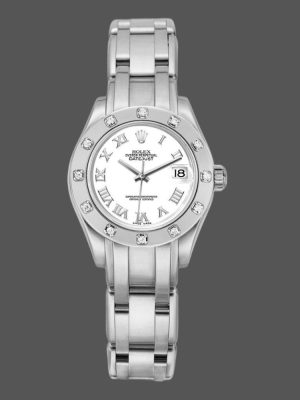 Rolex Pearlmaster 80319 White Roman Dial 29MM Lady Replica Watch