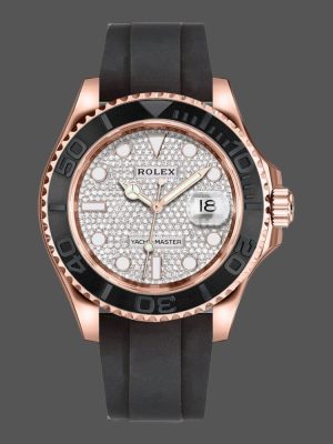 Rolex Yacht Master II 126655 Diamond Pave Dial Rose Gold 40mm Mens Replica Watch