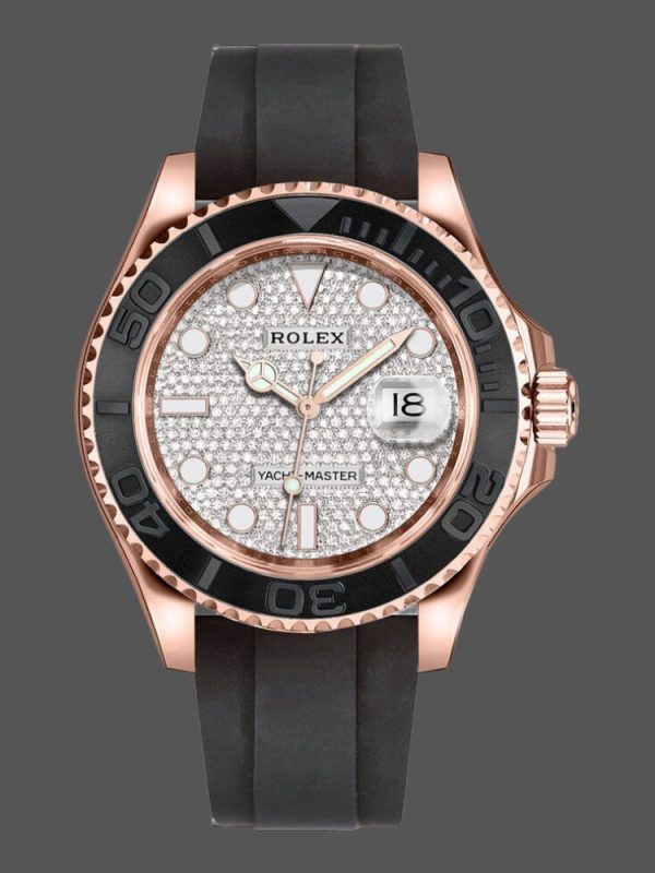 Rolex Yacht Master II 126655 Diamond Pave Dial Rose Gold 40mm Mens Replica Watch