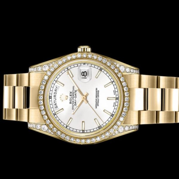 Rolex Day-Date 118388 Yellow Gold White Dial 36MM Unisex Replica Watch