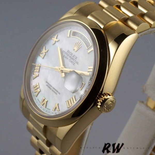 Rolex Day-Date 118208 Mother of Pearl Roman Numeral Dial 36mm Unisex Replica Watch