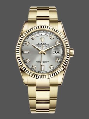 Rolex Day-Date 118238 Yellow Gold Silver Diamond Dial 36mm Unisex Replica Watch