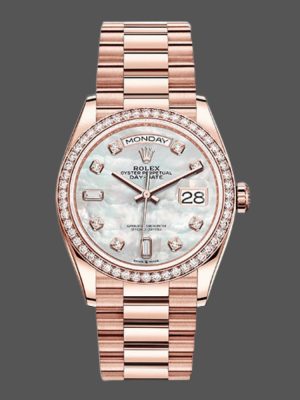 Rolex Day-Date 128345RBR Mother of Pearl White Dial Everose Gold 36MM Unisex Replica Watch