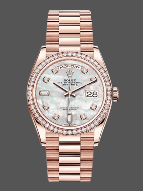 Rolex Day-Date 128345RBR Mother of Pearl White Dial Everose Gold 36MM Unisex Replica Watch