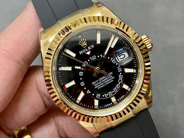 Rolex Sky Dweller 326238 Yellow Gold Black Dial 42mm Mens Replica Watch