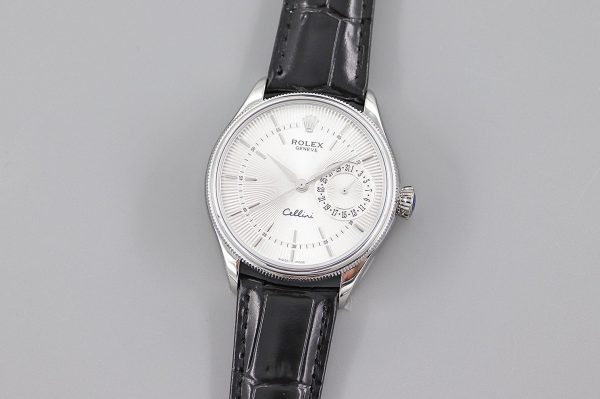 Rolex Cellini Date 50519 Black Leather Silver Dial 39mm Mens Replica Watch