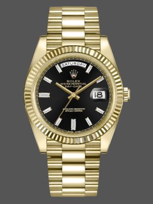 Rolex Day-Date 228238 Black Diamond Dial Fluted Bezel 40mm Mens Replica Watch