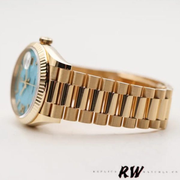 Rolex Day-Date 128238 Fluted Bezel Turquoise Diamond Dial 36MM Unisex Replica Watch