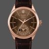 Rolex Cellini Dual Time 50525 Brown Guilloche Dial Brown Leather Strap 39mm Mens Replica Watch
