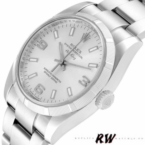 Rolex Oyster Perpetual air-king 114210 Silver Dial 34mm Unisex replica watch