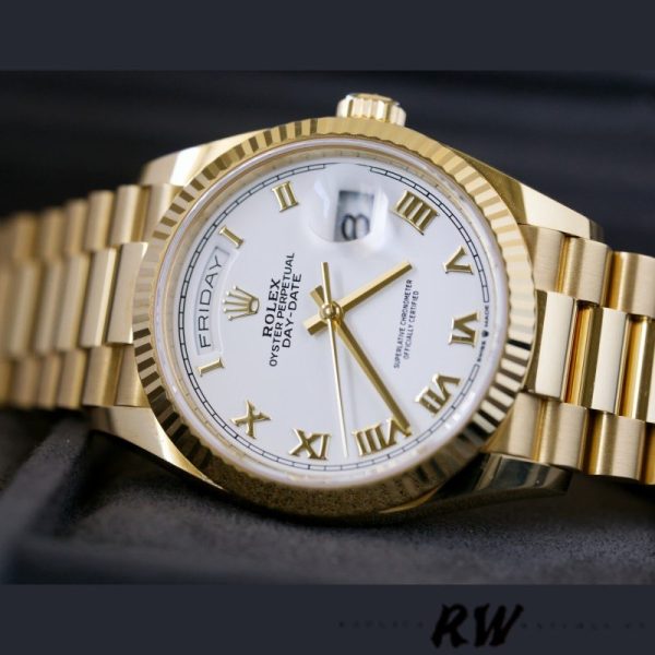 Rolex Day-Date 128238 Fluted Bezel White Roman Dial 36MM Replica Watch