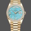 Rolex Day-Date 128348RBR Turquoise Diamond Dial Yellow Gold 36MM Unisex Replica Watch