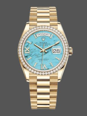 Rolex Day-Date 128348RBR Turquoise Diamond Dial Yellow Gold 36MM Unisex Replica Watch