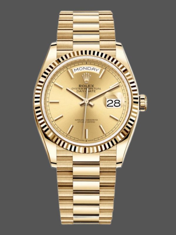 Rolex Day-Date 128238 Fluted Bezel Champagne Index Dial 36MM Unisex Replica Watch