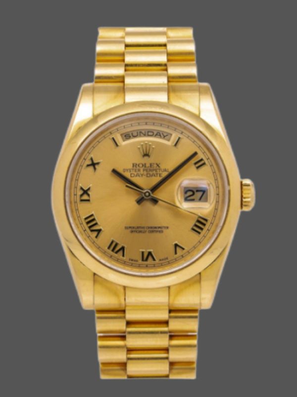 Rolex Day-Date 118208 Champagne Dial Roman Numerals 36mm Unisex Replica Watch