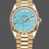 Rolex Day-Date 128238 Fluted Bezel Turquoise Diamond Dial 36MM Unisex Replica Watch