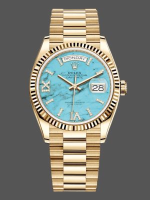 Rolex Day-Date 128238 Fluted Bezel Turquoise Diamond Dial 36MM Unisex Replica Watch