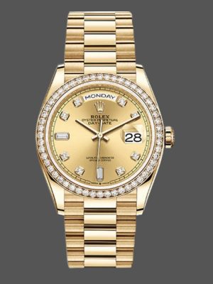 Rolex Day-Date 128348RBR Champagne Diamond Dial Yellow Gold 36MM Unisex Replica Watch