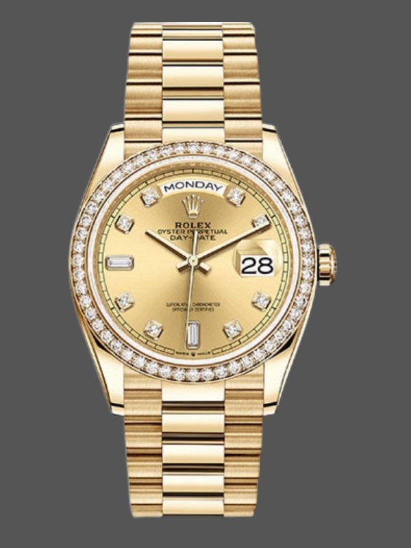 Rolex Day-Date 128348RBR Champagne Diamond Dial Yellow Gold 36MM Unisex Replica Watch