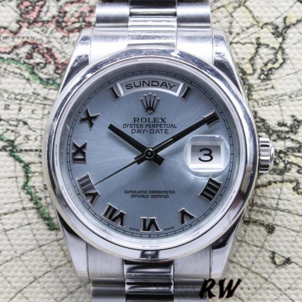 Rolex Day Date 118206 Platinum Ice Blue dial 36mm Unisex Replica Watch