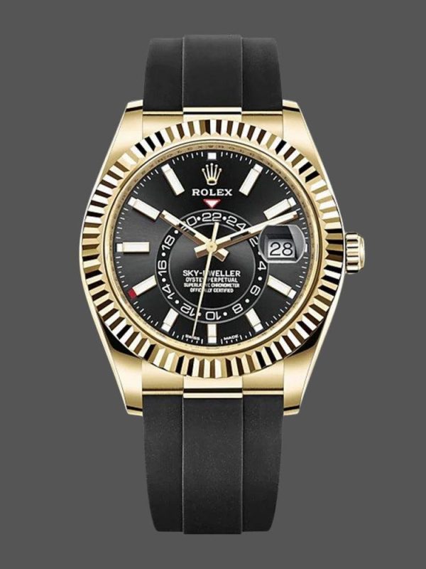Rolex Sky Dweller 326238 Yellow Gold Black Dial 42mm Mens Replica Watch
