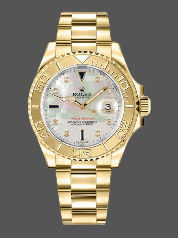 Rolex Yacht Master 168628 White MOP Dial Yellow Gold 35MM Unisex Replica Watch